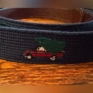 NWT J Crew Belt - Christmas Truck and Tree Embroidered/Leather back - Size 40